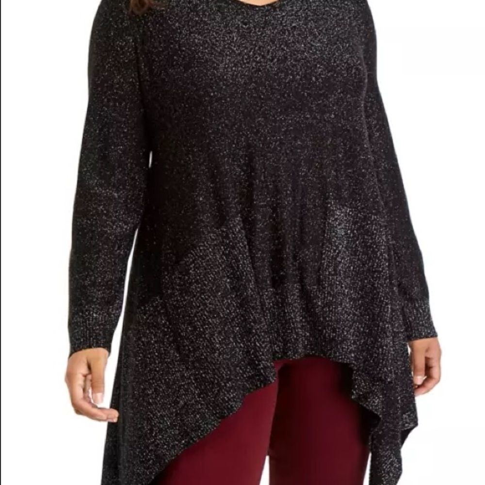 CUPIO Curvy grey heather trapeze high low sweater